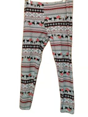 Time And Tru Gray Dog Holiday Print Women's Large Fleece Leggings